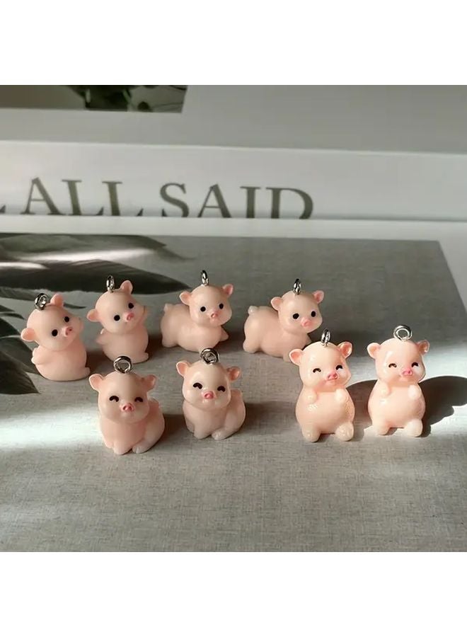 8pcs Assorted Realistic Pig Resin Charms For DIY Jewelry Making - Image 2